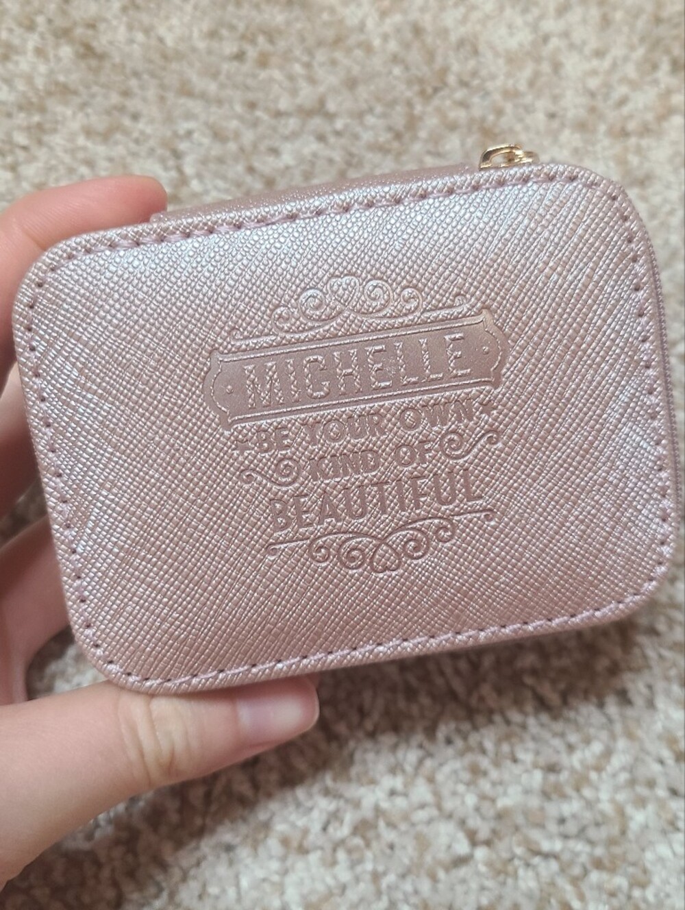 NEW Travel Jewelry Box Holder Faux Leather Michelle Custom Name